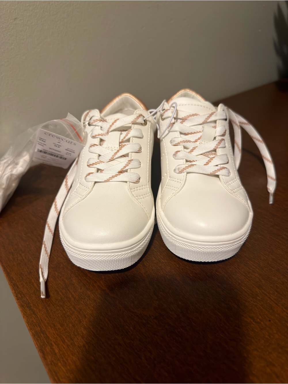 Crewcuts White Sneakers with Pink Stripe Laces